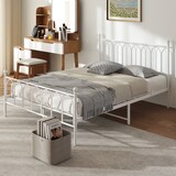 thumbnail of OKWISH Einzelbettgestell 140x200 Metallbett Stahlrahmen stabil 150kg belastbar Kopfteil Muster Anti-Rutsch Anti-Lärm Bettgestell für Gästezimmer Weiß