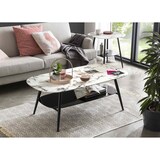 thumbnail of Möbilia Mesa de centro quadrada | 1 prateleira | Mármore de placa de vidro parece branco | Estrutura metálica preta | L55xP55xA55 cm