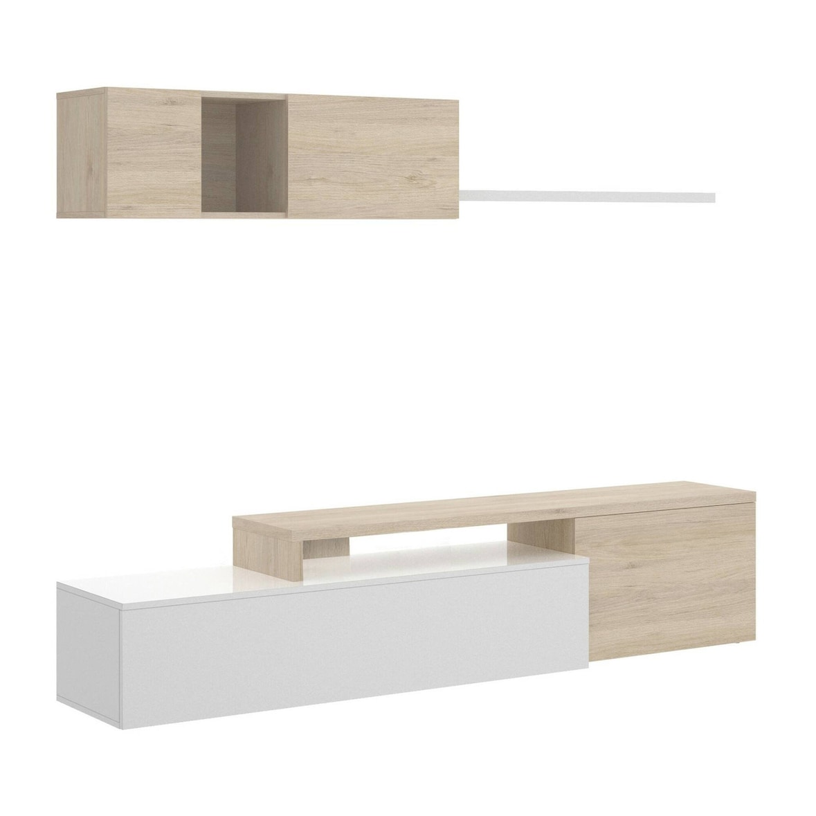 Dmora Parete attrezzata Baker, Set da soggiorno modulare ad angolo, Mobile salotto porta TV multiposizione, 201x41h180 cm, Bianco e Rovere