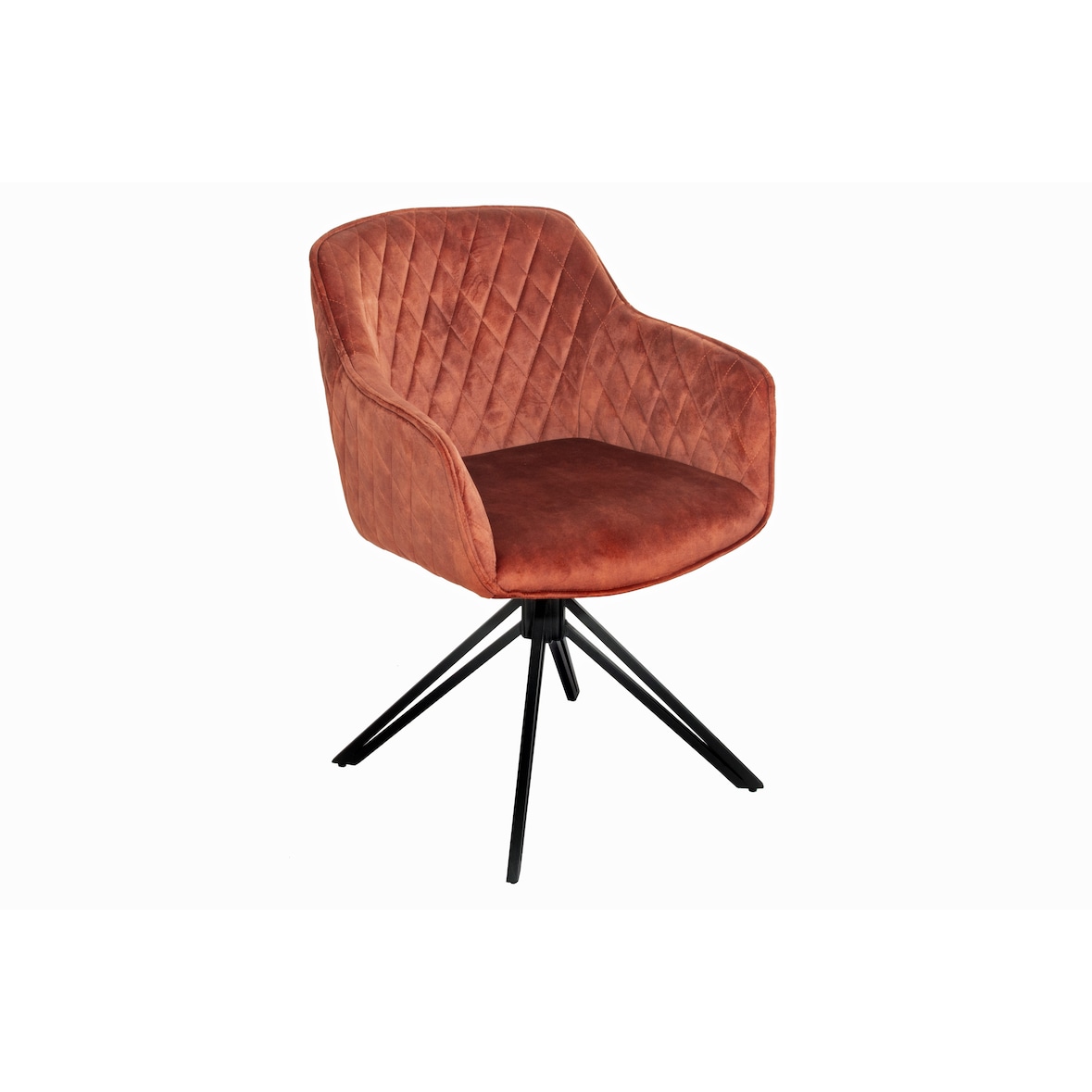 Esszimmerstuhl Drehstuhl 180 Grad mit Armlehnen Samtbezug Braun Rautenmuster klein SAMOS