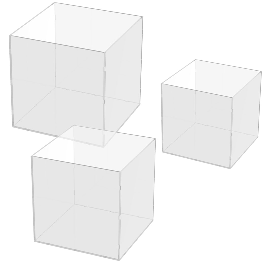 Danieli - Kit di 3 Cubi Trasparenti Aperti da un Lato - Espositori in Acrilico da vetrina per oggettistica ed Esposizione