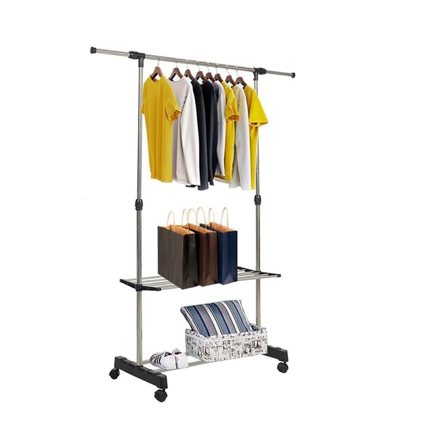 Perchero metálico con Ruedas Extensible de Altura Ajustable acero inox