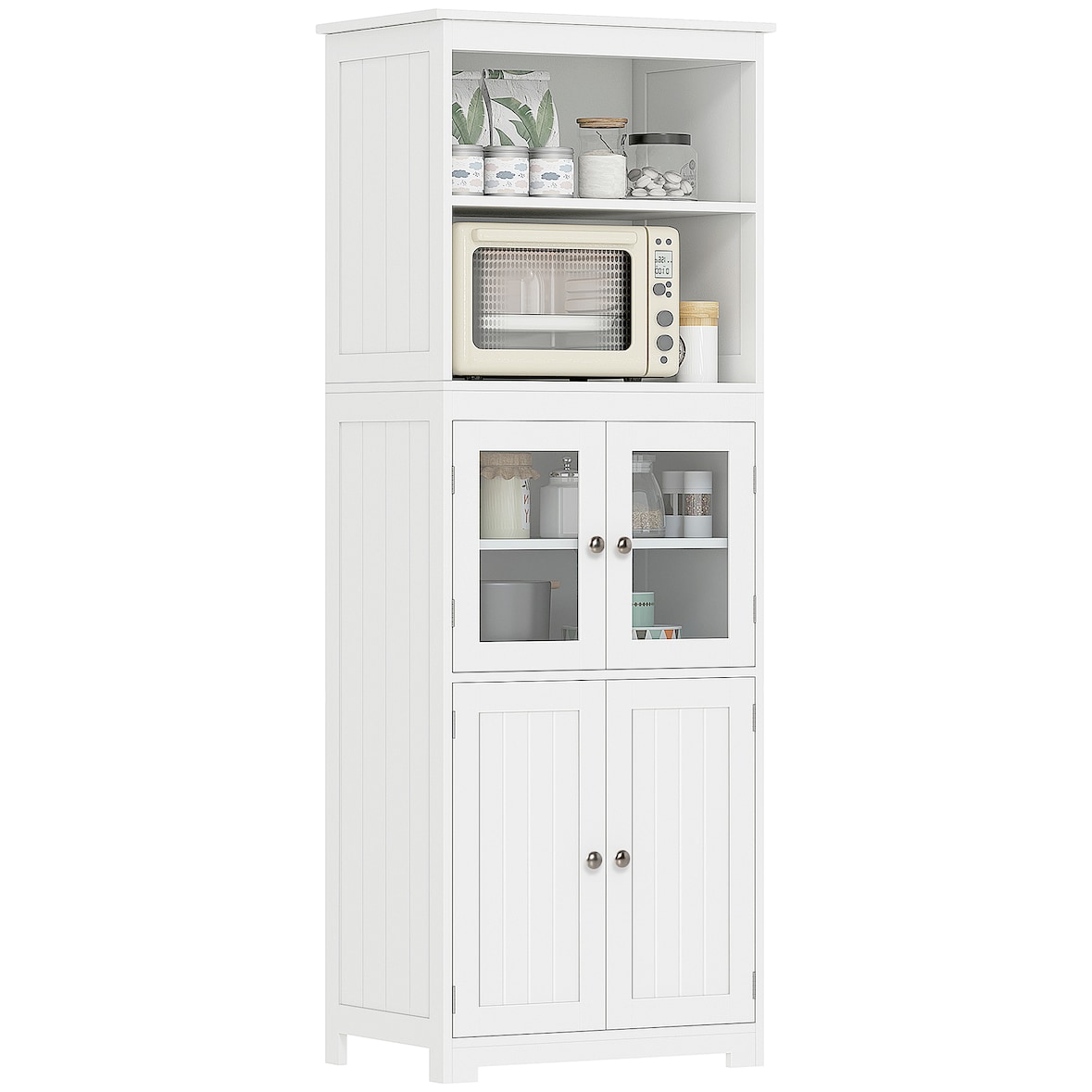 Alacena de cocina aparador de comedor armario de cocina con 4 puertas 2 estantes abiertos y estante ajustable para salón 60x30x162 cm blanco