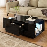 thumbnail of LED Couchtisch mit Glasplatte, Hochglanz & Matt-Design, moderner Kaffeetisch mit Stauraum, Schubladen & Bluetooth-Licht, 105x50x35 cm, Schwarz