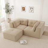 thumbnail of Merax 2-Sitzer Modulares Sofa mit Hocker, Cloud Sofa Cord rahmenlos, Lounge Sofa bodennah, mit breiten Armlehnen, Beige