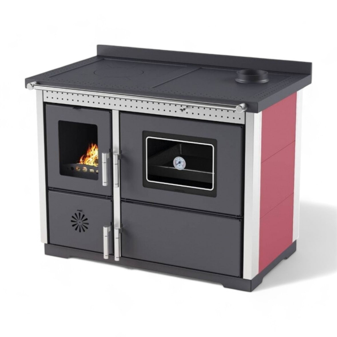 Stufa Cucina riscaldamento a Legna piano cottura in ghisa con Forno Struttura in acciaio Exclusive Inox