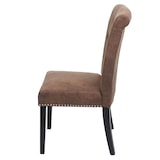 thumbnail of Set van 6 eetkamerstoelen Chesterfield II, stoel keukenstoel, klinknagels ~ stof/textiel bruin, donkere poten