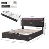 thumbnail of Stylisches LED-Bett 140x190 mit Leinenoptik – Graues Polsterbett mit verstellbarer Beleuchtung, Lattenrost stabiler MDF-Rahmen Grau