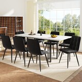 thumbnail of Essgruppe 140-179,5x80x75,5 mit ausziehbarem Esstisch und 8 Samt-Stühlen Schwarz+Weiß, modern, MDF, Metallgestell, für Esszimmer, Familie