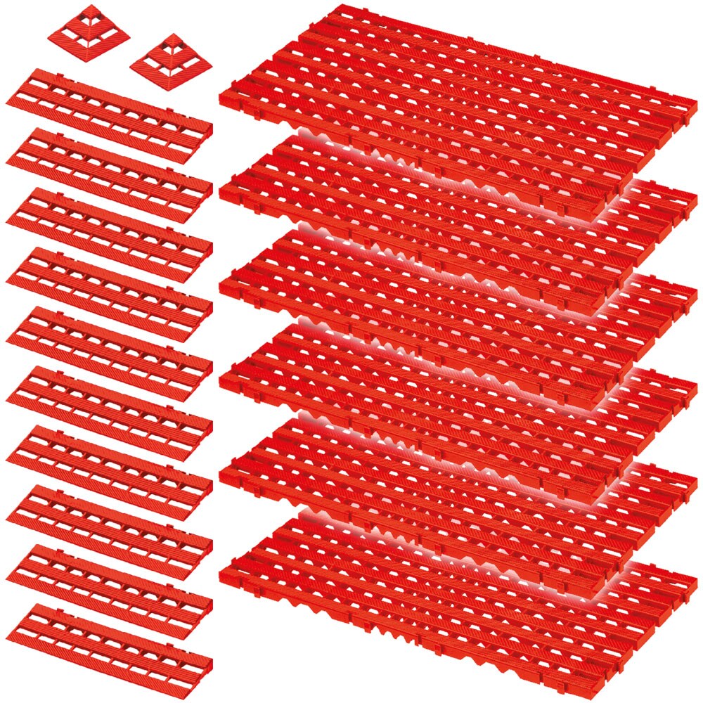 18-teiliges Set, 2,4 m² Bodenrost, rot, aus lebensmittelechtem PE-HD