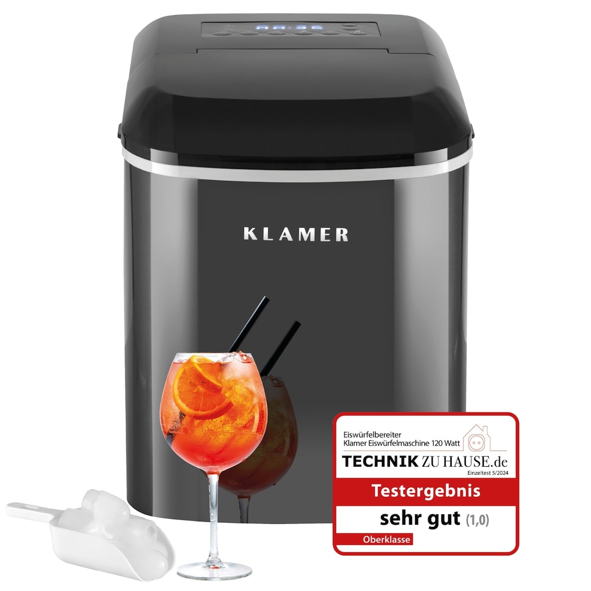 KLAMER Eiswürfelmaschine, 10 Eiswürfel in 7-9 Minuten, 15 kg Eiswürfel pro Tag, 2 Eiswürfelgrößen, 2,1 L Wassertank, 120 W Ice Maker mit Timer, Leise…