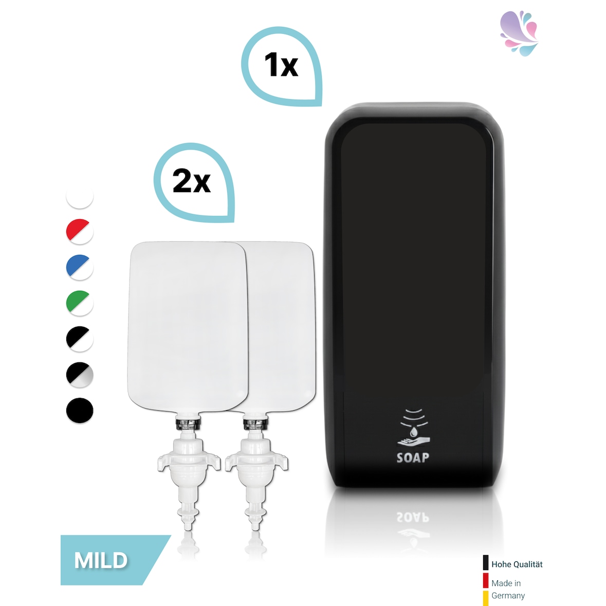 SET: Schaumseifenspender SENSOR, berührungslos Blanc Cosmos versch. Farben+2x 1-Liter Schaumseife mild - PRODUKTSET : Farbe - Schwarz