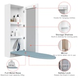 thumbnail of Wandmontierter Bügelschrank mit Spiegel Weiß 94x34x18 cm klappbares Bügelbrett mit Ablagen und Haken MDF platzsparend