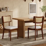 thumbnail of Esszimmerstuhl 2er Set Massivholz Rattan Rückenlehne Leinen Sitzkissen Walnuss 88x58x50 cm stabil bis 120 kg modernes Design