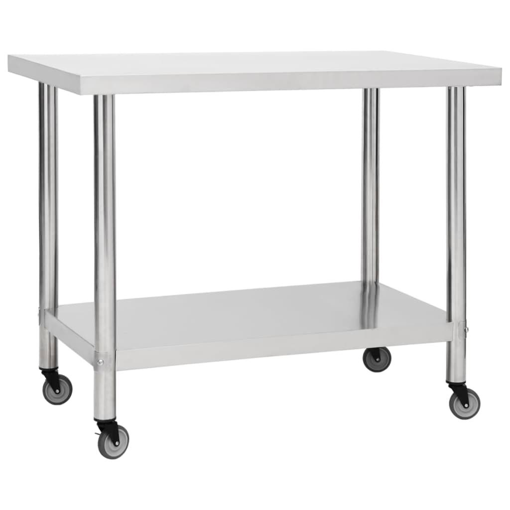 DELUKE® Edelstahl Arbeitstisch mit Rollen BEWO 100x60x85cm, Edelstahl Gastro-Tischwagen Arbeitsfläche Gastro-Küchentisch Servierwagen mobil