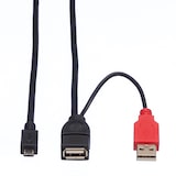 thumbnail of ROLINE USB 2.0 Y-Kabel, 2x Typ A (ST / BU) - Micro B ST, 1m