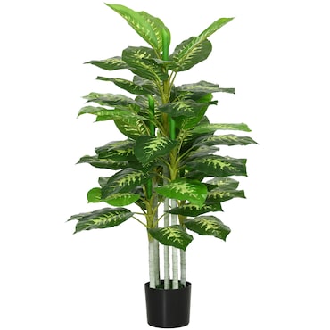 HOMCOM árbol artificial de perenne 120 cm planta artificial decorativa grande decoración para hogar oficina balcón dormitorio verde