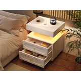 thumbnail of Nachttisch mit LED-Beleuchtung 50x40x60 Schlafzimmer Schubladen Offenes Fach Modern Kompakt Spanplatte Weiß