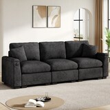 thumbnail of Dreisitzer-Sofa 242x80x88 cm aus Chenille mit Klapptisch, USB-Anschluss und integrierten Getränkehaltern – Modernes Design in Grau
