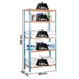 thumbnail of PROREGAL Étagère pour charges lourdes MULI | HxLxP 180x80x30cm | 5 étagères | Charge du compartiment 150kg | Bleu-Orange | Etagère de rangement