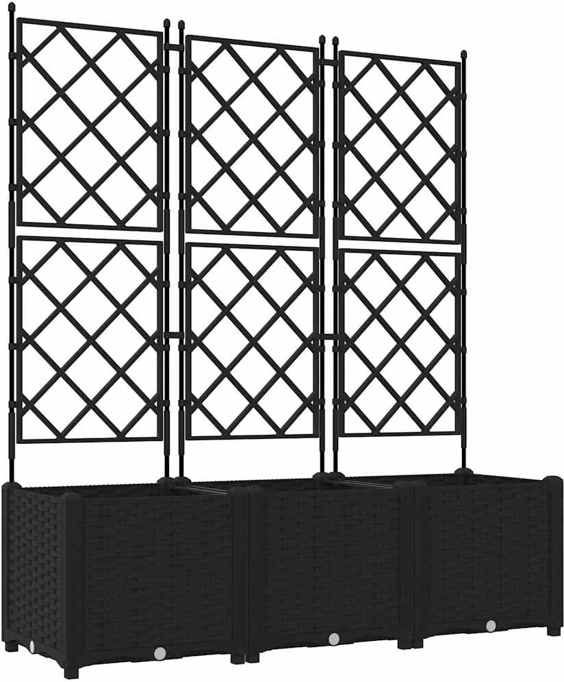 vidaXL Gartenpflanzer mit Gitter 3 pcs Schwarz 120 x 40 x 143 cm PP