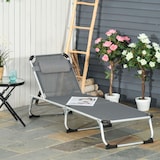 thumbnail of Tumbona Plegable Reclinable de Aluminio con Reposacabezas Extraíble y Respaldo Ajustable en 4 Posiciones para Jardín Terraza 165x60x76 cm