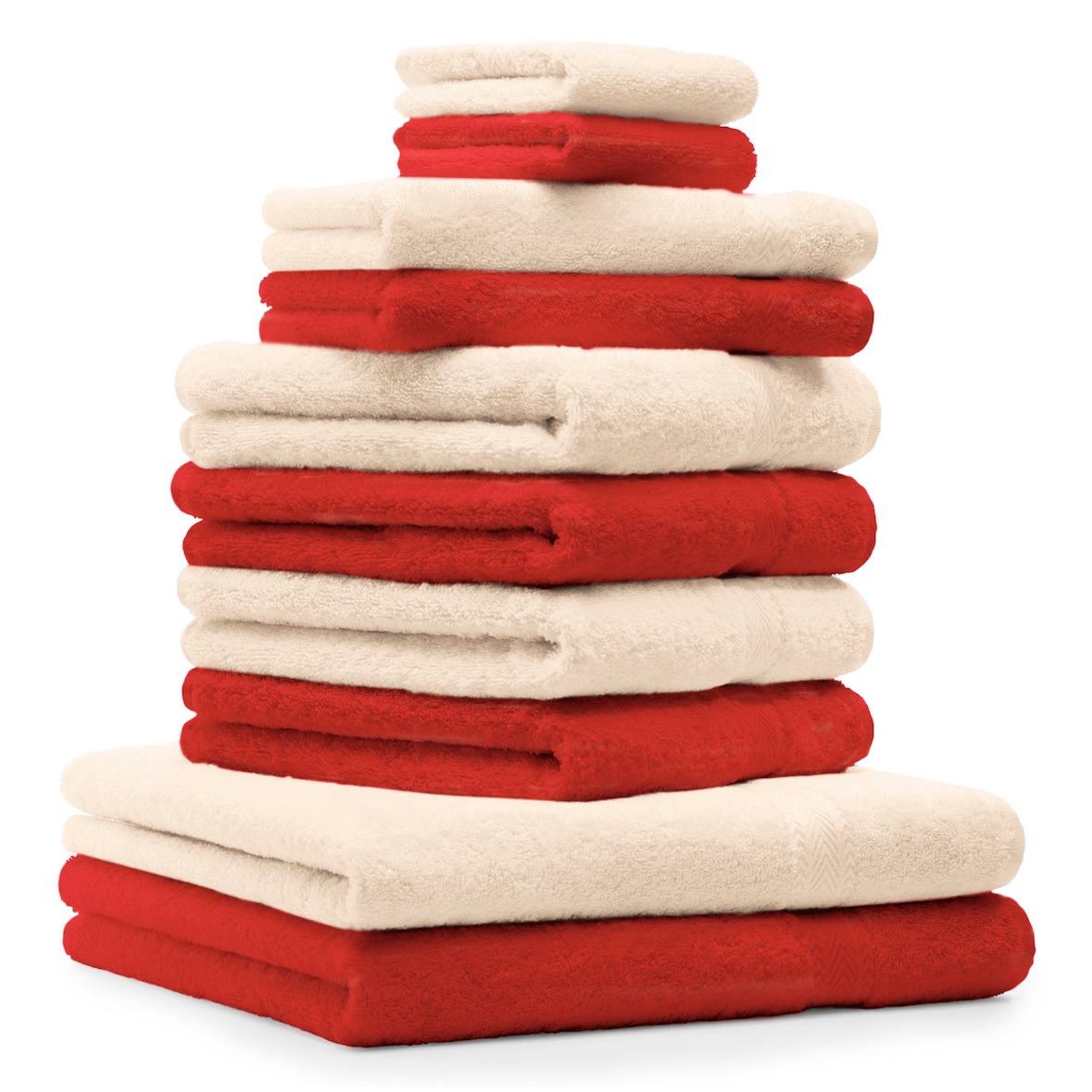 Betz 10-tlg. Handtuch-Set CLASSIC 100% Baumwolle 2 Duschtücher 4 Handtücher 2 Gästetücher 2 Seiftücher Farbe rot und beige