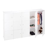 thumbnail of Relaxdays Regalsystem Kleiderschrank mit 11 Fächern, Garderobe mit 2 Kleiderstangen, DIY Kunststoff Steckregal, weiß