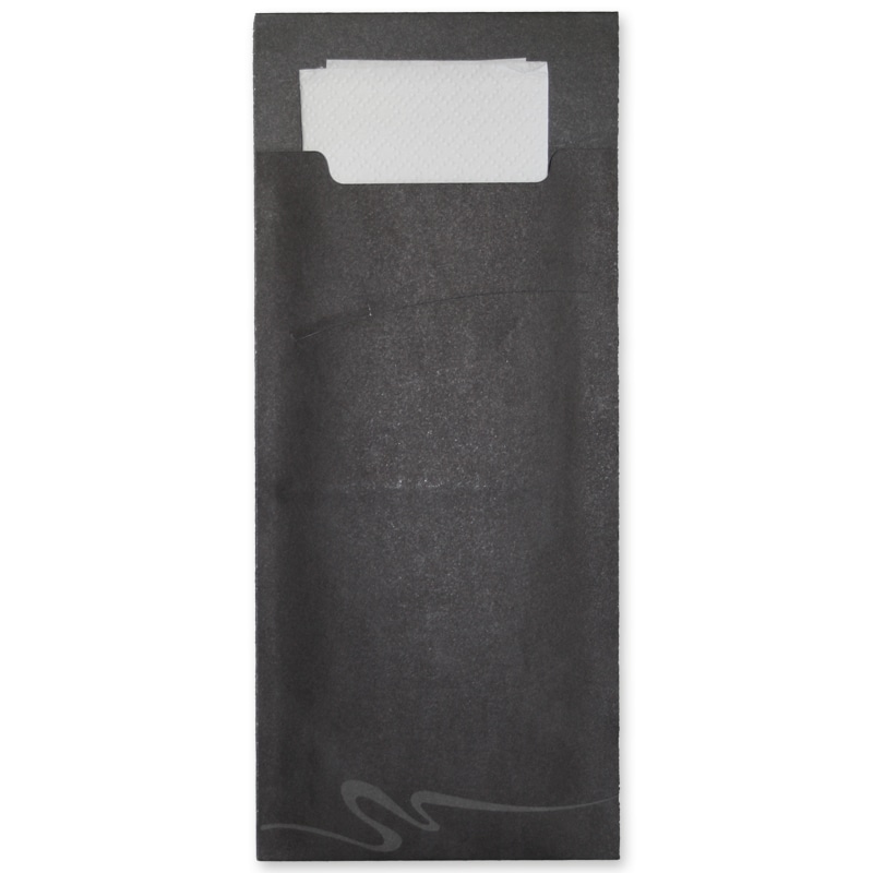 520 Serviettentaschen Bestecktaschen Sacchetto schwarz 85x200mm inkl. Serviette 40x40cm 2lg weiß