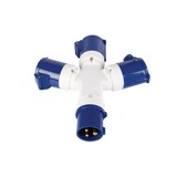 thumbnail of Répartiteur 3 voies, 16 A/230 V, 3500 W, CEE vers 3 x CEE, usage intérieur et extérieur, ABS, bleu