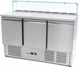 thumbnail of Maxima - 9400208 Mesa de preparación de pizza refrigerada, 3 puertas, encimera de granito, 8x1/6 GN, 400L, con tapa de cristal, 136.5x70x110 cm