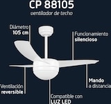 thumbnail of Ventilador de techo con luz Orbegozo CP 128105, 6 velocidades, motor DC, 3 aspas, mando a distancia, 105 cm de diámetro, 40 W