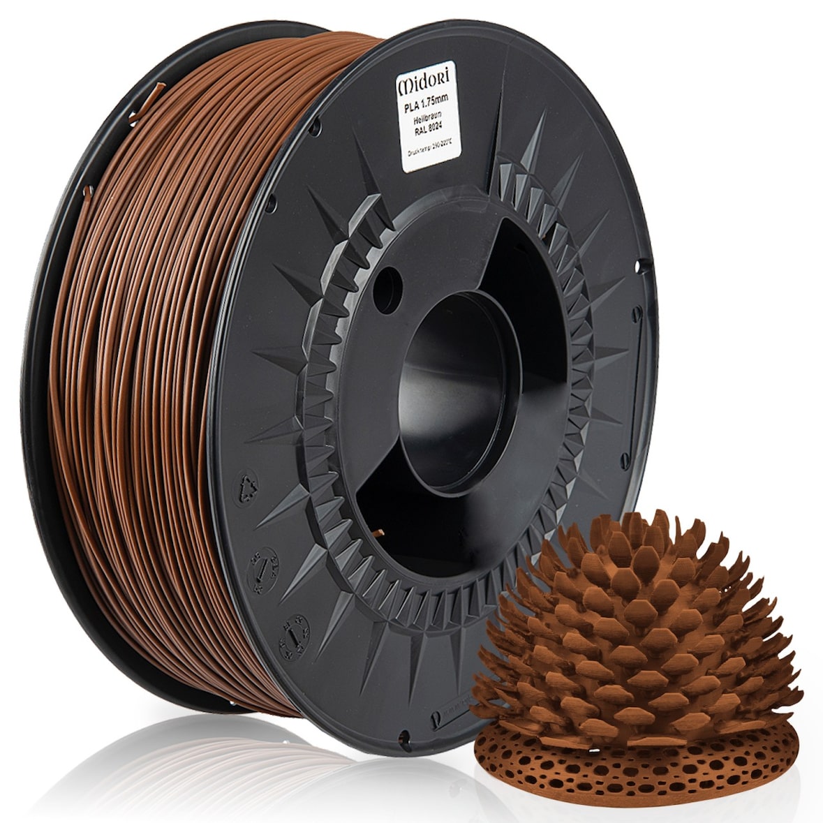5 x MIDORI® 3D Drucker 1,75mm PLA Filament 1kg Spule Rolle Premium Hellbraun RAL8024