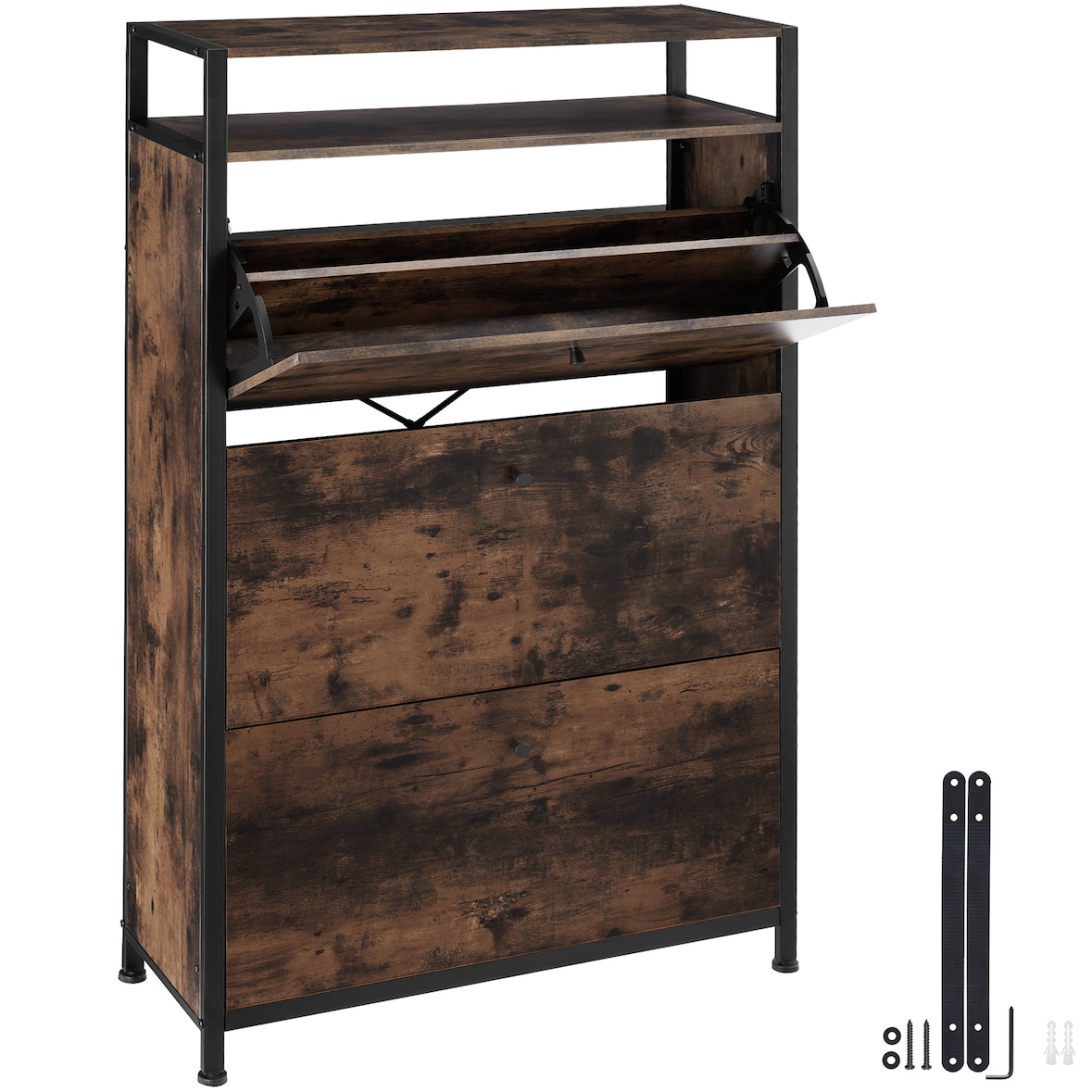 tectake Schoenenkast - Industrieel hout donker, rustiek, 81 cm - 404539