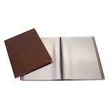 thumbnail of Portamenú folio marrón con 4 cantoneras doradas.