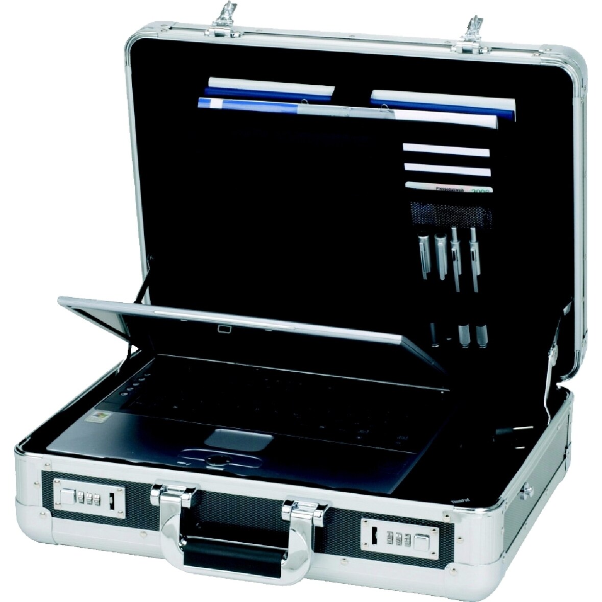 Alu-Aktenkoffer silber-carbon Packung mit 4 Stück