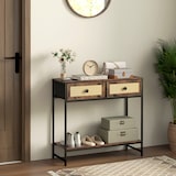 thumbnail of HOMCOM mesa consola mueble para recibidor con estante abierto y 2 cajones frontales de ratán 80x30x75 cm marrón rústico