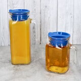thumbnail of 2x KARO & KORA Kühlschrankkrug mit Deckel blau 1L & 0,5L Glas-Karaffe Kanne Saft