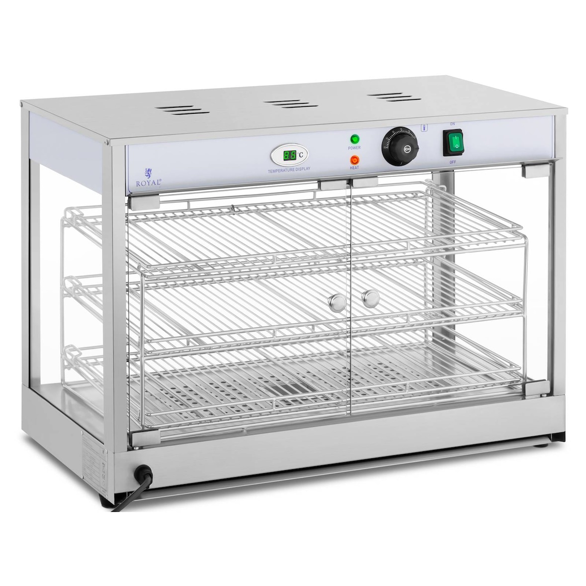 Royal Catering - Royal Catering Vitrine Chauffante Présentoir Chauffant De Comptoir Présentation RCHT-1200B (3 Étages De 59 x 32 cm, 1200 W, 25-85