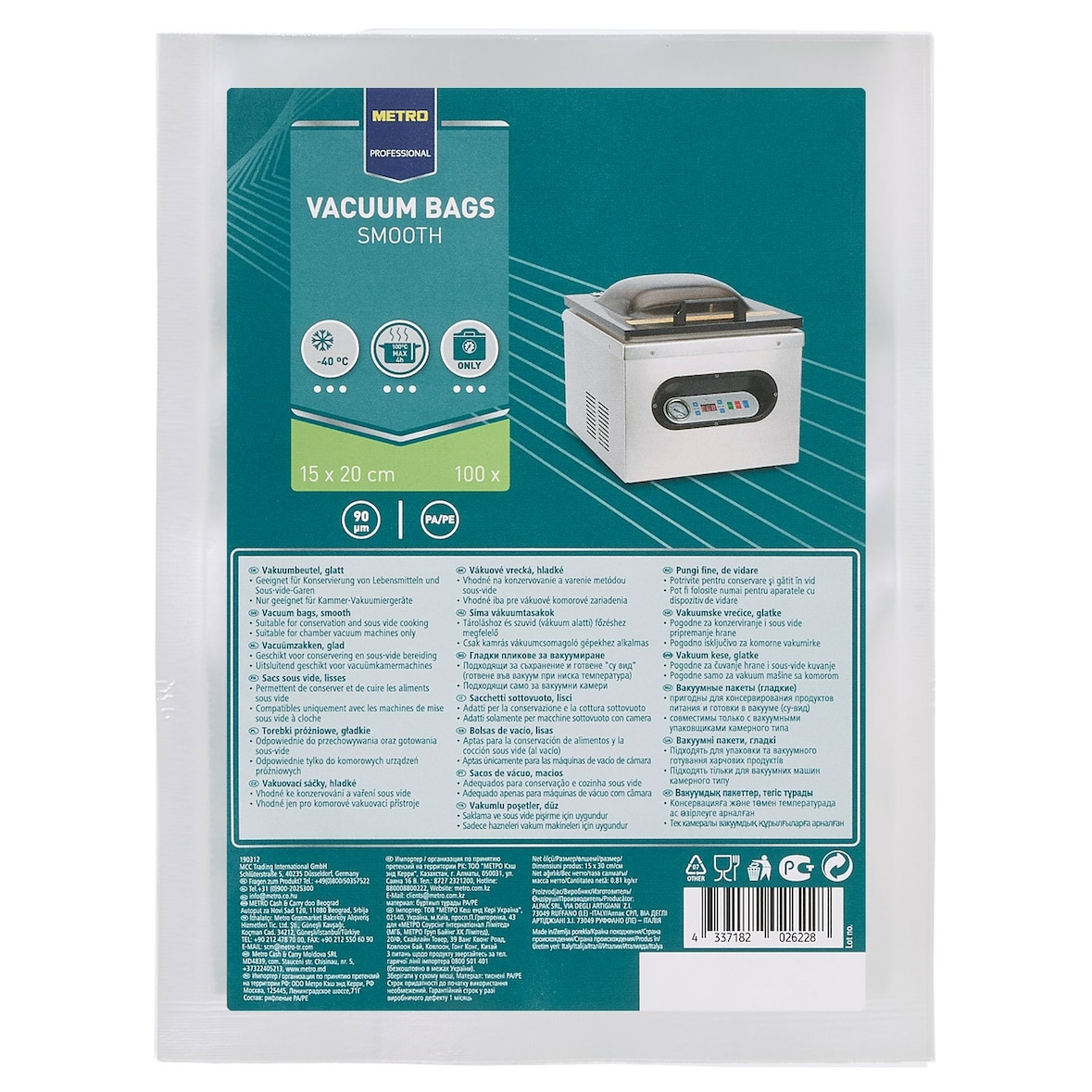 METRO Professional Vakuumbeutel GVB15x20CS, 15 x 20 cm, 90 µm, glatt, 100 Stück