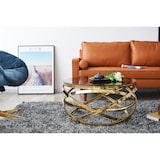 thumbnail of SalesFever Couchtisch Ø 80 cm rund | Sicherheitsglasplatte grau 8 mm | Gestell goldfarben, rostfreier Edelstahl | Grau / Gold