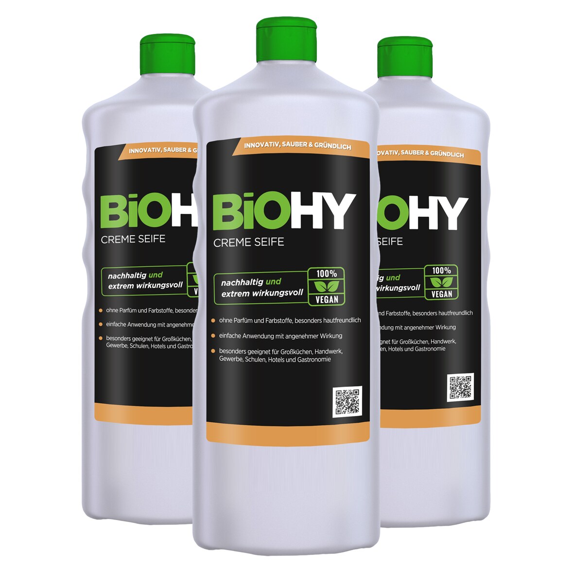 BiOHY Creme Seife (3x1l Flasche) | Hautschonende, rückfettende und geruchsneutrale Handseife PHOSPHATFREI | Ohne Parfüm und Farbstoffe