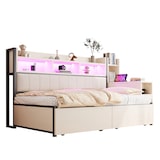 thumbnail of Multifunktions-Einzelbett 90x200 cm mit Stauraum, ausziehbarem Schreibtisch, Steckdosen, Schubladen, minimalistisches Design, Weiß