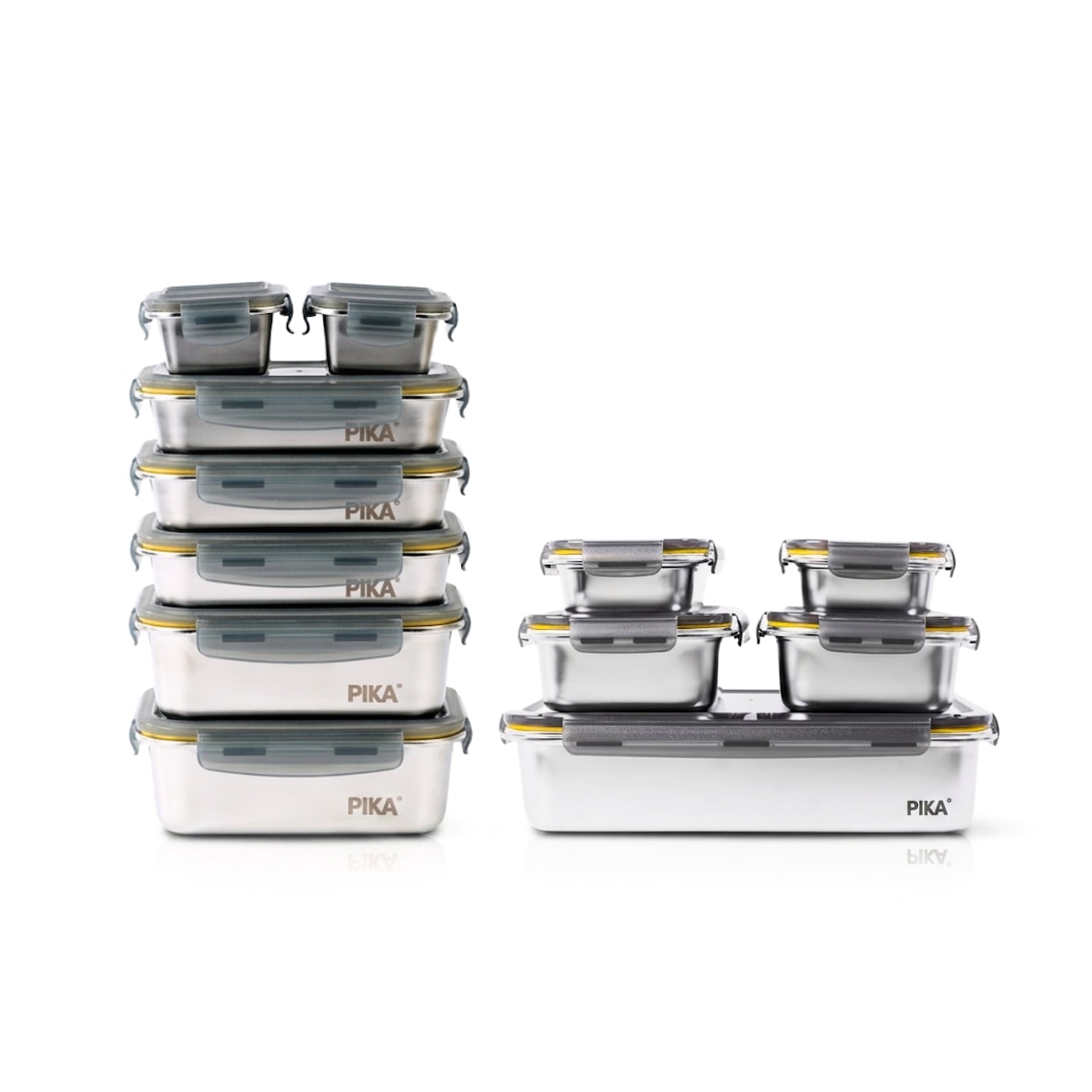 PIKA | Lot de 12 boites alimentaires en inox | Batch cooking | Compatible au micro-ondes, four, congélateur | Rangement facile