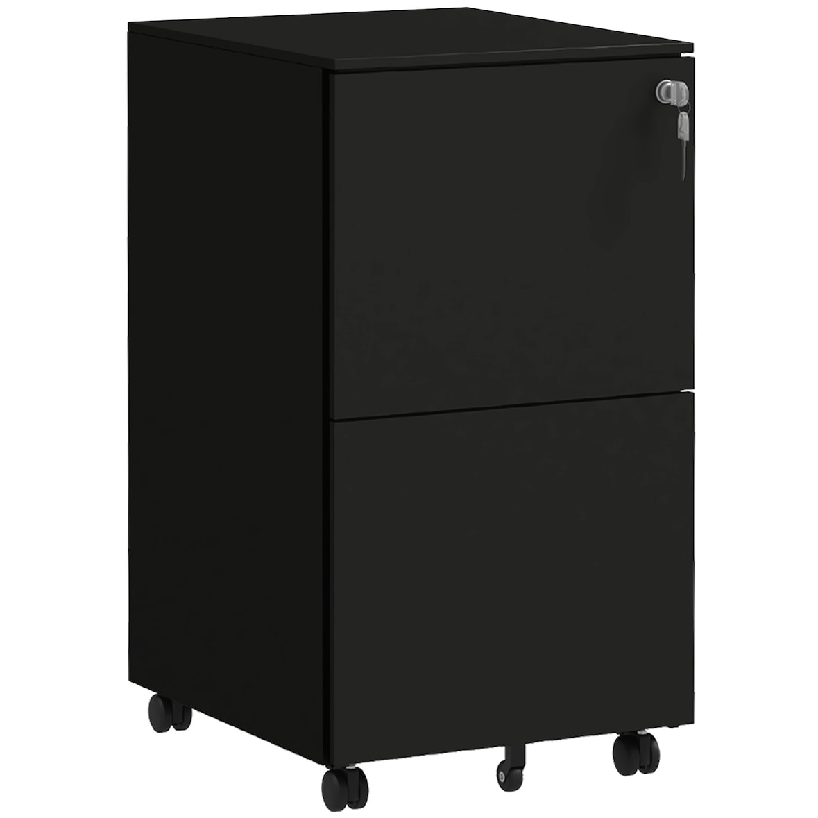 Rollcontainer Aktenschrank Stahl Schwarz 37x44x68 cm mit 2 abschließbaren Schubladen, Rollen mit Bremsen, Hängeregister für Büro und Homeoffice