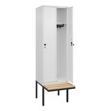 thumbnail of C+P Spind Classic PLUS, schwebender Sitzbank aus Buche 2 Abteile, HxBxT 212x60x82cm, Sicherheitsdrehriegel, Verkehrsweiß von PROREGAL