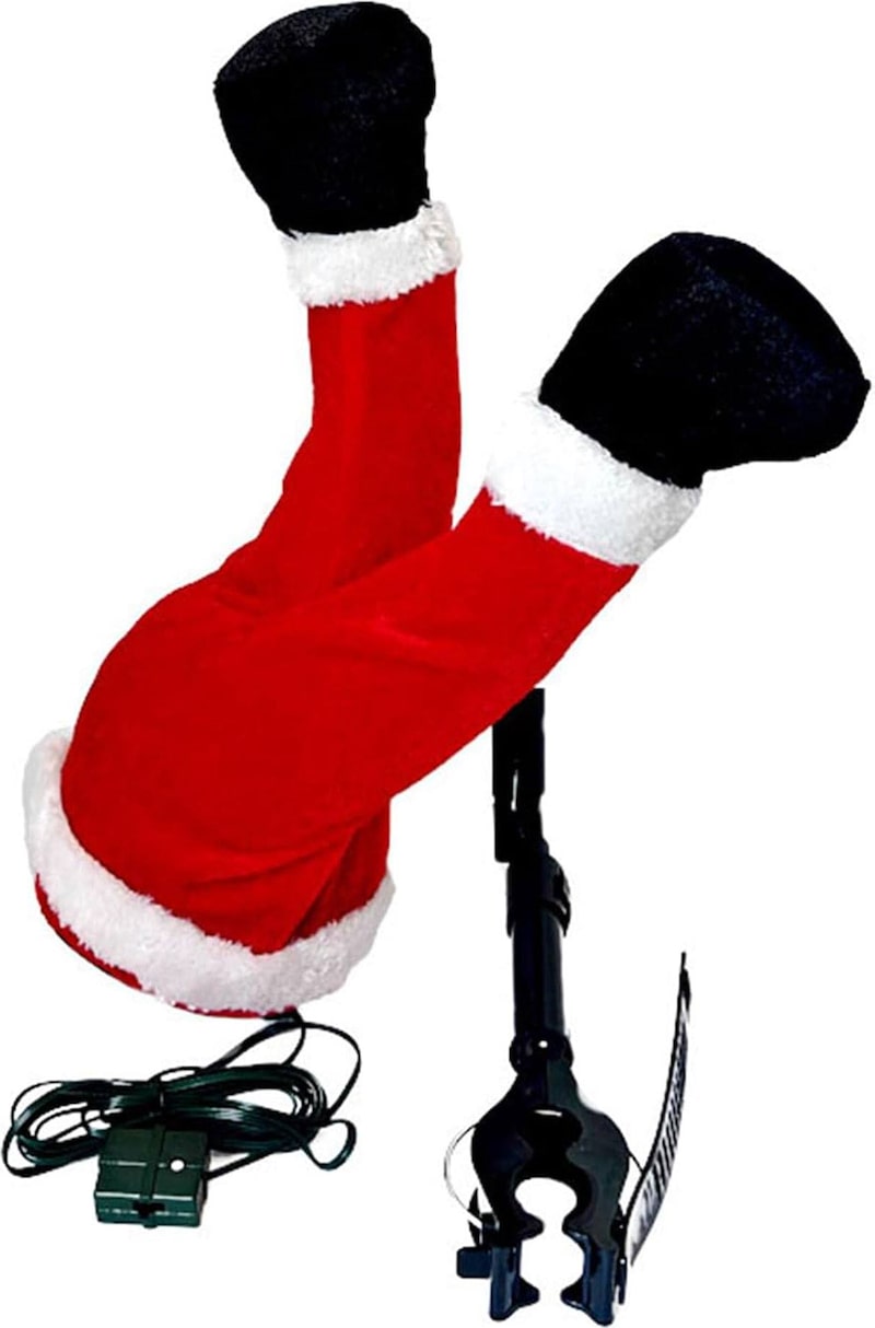 Hüpfende Weihnachtsmannbeine mit Ständer und Kabel.