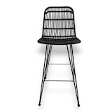 thumbnail of Tabouret de bar noir style nature aspect rotin en résine tressée et pieds en métal noir