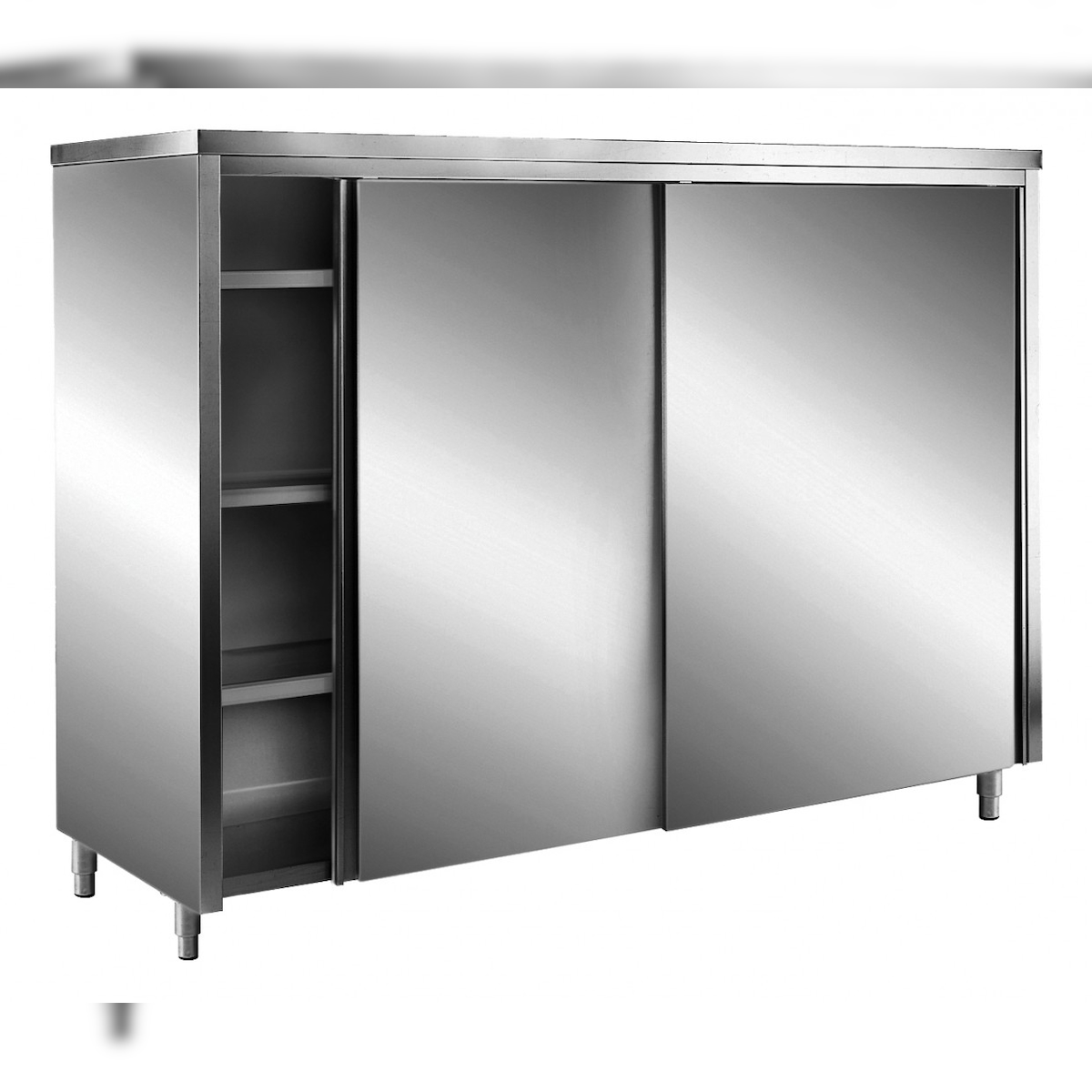 Saro Edelstahl-Lagerschrank mit Schiebetüren AISI 430, Flachdach, Breite 1800mm, Tiefe 700mm