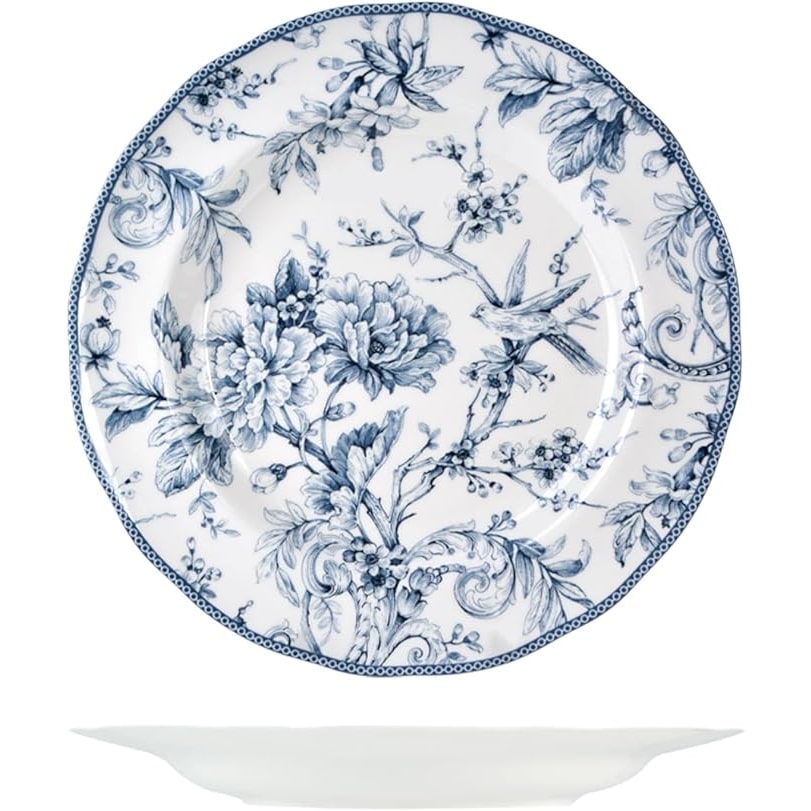 H&H Piatto Tondo Kensington, Porcellana, Bianco e Blu, 32,5 cm